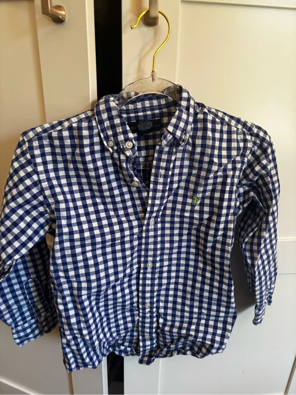 Ralph Lauren Boys Navy & White Gingham Button-Down Shirt Size 6
